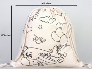Coloring Plande And Car, NO PENCIL In This Package, 14"W x 16"H (35 cm x 40 cm) Kids Bag Cotton Drawstring Bags For Kids & Schools - Pamusan.com