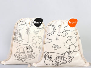 Coloring Plande And Car, NO PENCIL In This Package, 14"W x 16"H (35 cm x 40 cm) Kids Bag Cotton Drawstring Bags For Kids & Schools - Pamusan.com