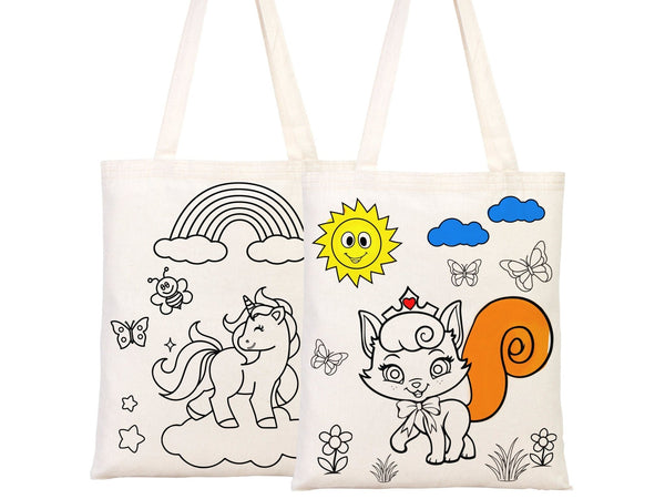 Coloring Tote Bag, 14"W x 16"H (35 cm x 40 cm) NO PENCIL In This Package, Washable Coloring Bag, Unicorn, Cat Coloring For Kids, Gift For Parent - Pamusan.com