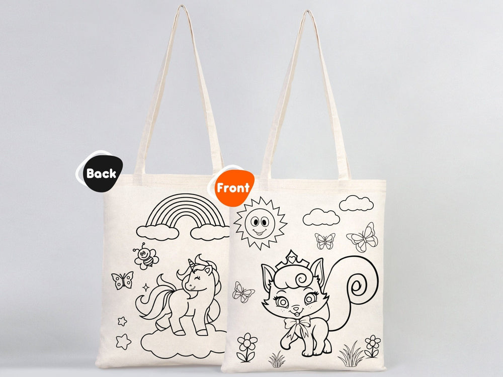 Coloring Tote Bag, 14"W x 16"H (35 cm x 40 cm) NO PENCIL In This Package, Washable Coloring Bag, Unicorn, Cat Coloring For Kids, Gift For Parent - Pamusan.com