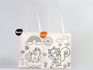 Coloring Tote Bag, 14"W x 16"H (35 cm x 40 cm) NO PENCIL In This Package, Washable Coloring Bag, Unicorn, Cat Coloring For Kids, Gift For Parent - Pamusan.com