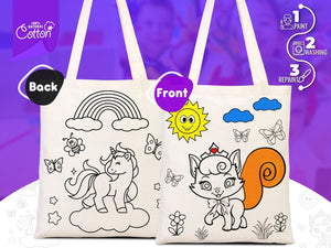 Coloring Tote Bag, 14"W x 16"H (35 cm x 40 cm) NO PENCIL In This Package, Washable Coloring Bag, Unicorn, Cat Coloring For Kids, Gift For Parent - Pamusan.com