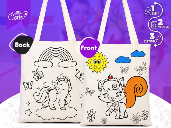 Coloring Tote Bag, 14"W x 16"H (35 cm x 40 cm) NO PENCIL In This Package, Washable Coloring Bag, Unicorn, Cat Coloring For Kids, Gift For Parent - Pamusan.com