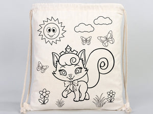Magical Unicorn and Cat Kids Cotton Drawstring Coloring Bag - 14"x16" (35x40cm) - Pamusan.com