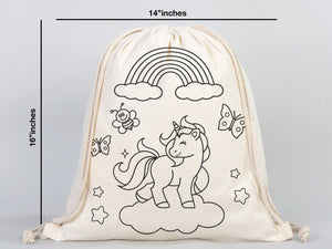 Magical Unicorn and Cat Kids Cotton Drawstring Coloring Bag - 14"x16" (35x40cm) - Pamusan.com
