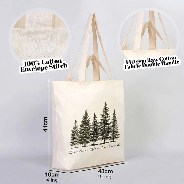 Cotton Shopping Bag 19" × 16" × 4" (48 × 41 × 10 cm) – Holiday Printed Tote (Customizable) - Pamusan.com