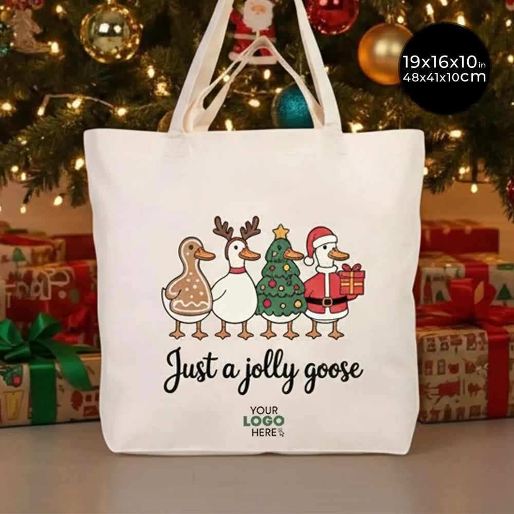 Cotton Shopping Bag 19" × 16" × 4" (48 × 41 × 10 cm) – Holiday Printed Tote (Customizable) - Pamusan.com