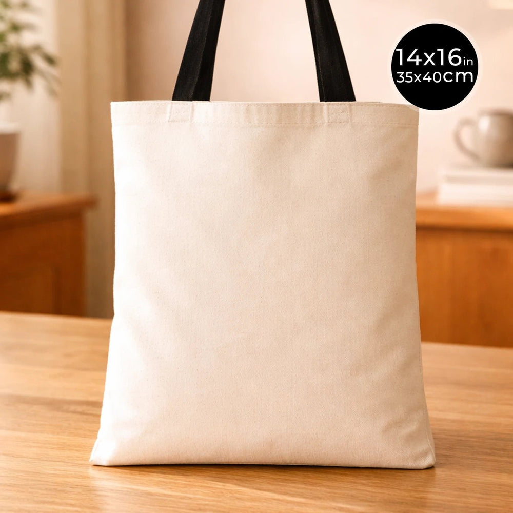 Cotton Tote Bag 14"x16" with Black Handles – Natural Raw Cotton Reusable Bag - Pamusan.com