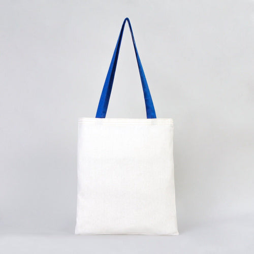 Cotton Tote Bag 14"x16" with Saks Blue Handles – Reusable Eco - Friendly Tote - Pamusan.com