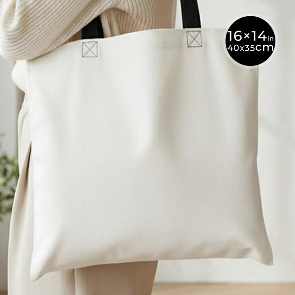 Cotton Tote Bag – 16" × 14" (40 × 35 cm) – Black Handles - Pamusan.com