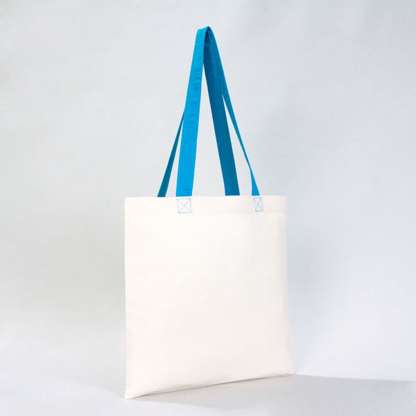 Cotton Tote Bag – 16" × 14" (40 × 35 cm) – Blue Handles - Pamusan.com