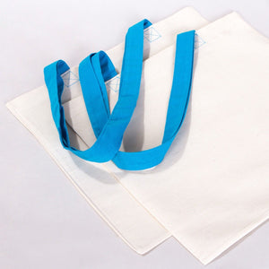 Cotton Tote Bag – 16" × 14" (40 × 35 cm) – Blue Handles - Pamusan.com