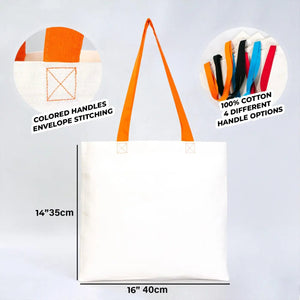 Cotton Tote Bag – 16" × 14" (40 × 35 cm) – Orange Handles - Pamusan.com