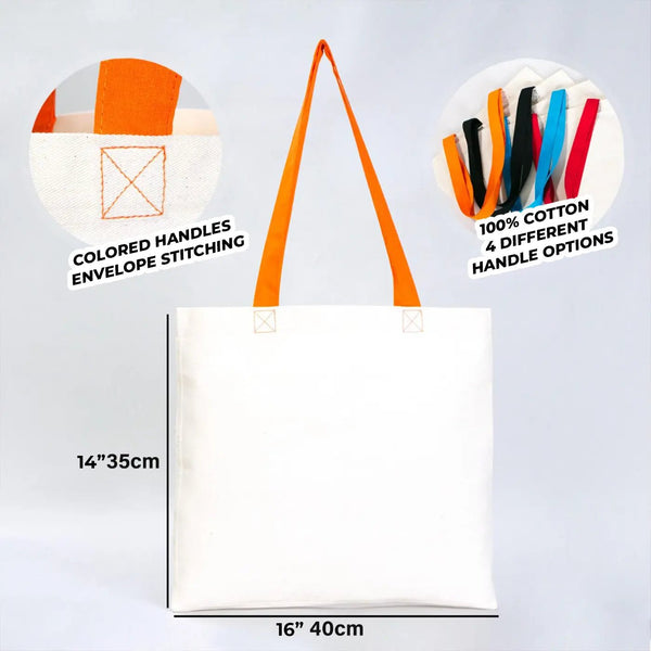 Cotton Tote Bag – 16" × 14" (40 × 35 cm) – Orange Handles - Pamusan.com