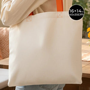 Cotton Tote Bag – 16" × 14" (40 × 35 cm) – Orange Handles - Pamusan.com
