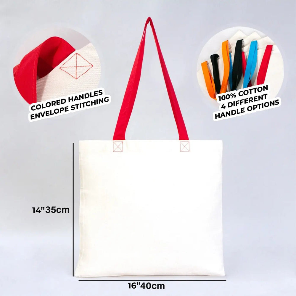 Cotton Tote Bag – 16" × 14" (40 × 35 cm) – Red Handles - Pamusan.com