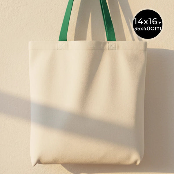 Cotton Tote Bag – Green Handles – 14" × 16" (35 × 40 cm) – 4 oz Blank Bag - Pamusan.com