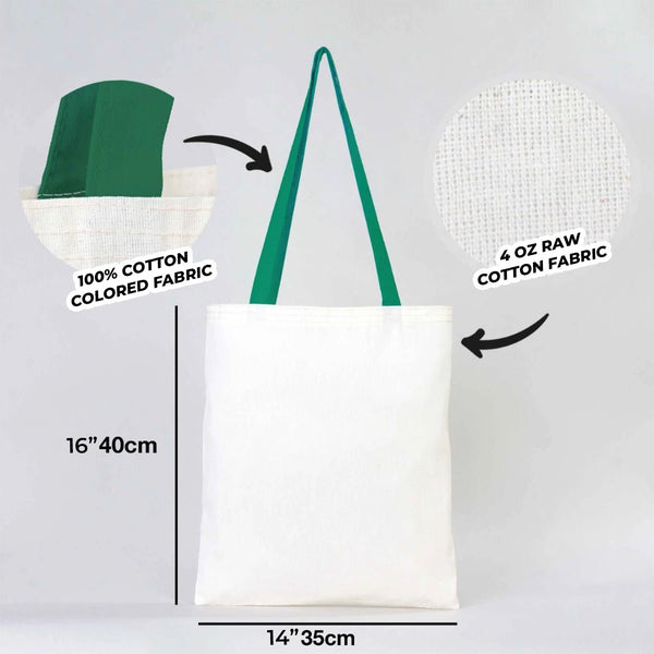 Cotton Tote Bag – Green Handles – 14" × 16" (35 × 40 cm) – 4 oz Blank Bag - Pamusan.com