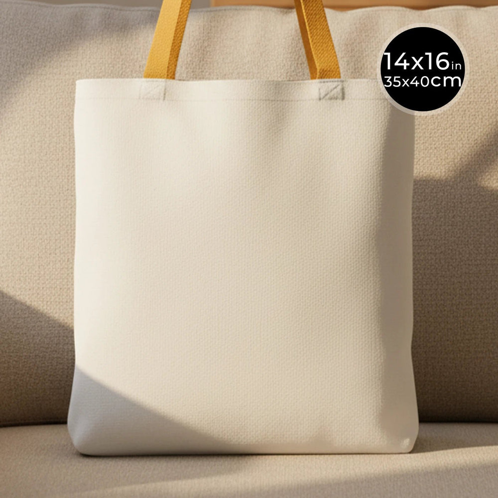 Cotton Tote Bag – Mustard Handles – 14" × 16" (35 × 40 cm) – 4 oz Blank Bag - Pamusan.com