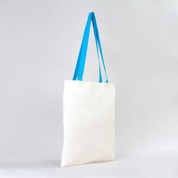 Cotton Tote Bag with Turquoise Handles – 14x16 in Reusable Plain Cotton Bag - Pamusan.com