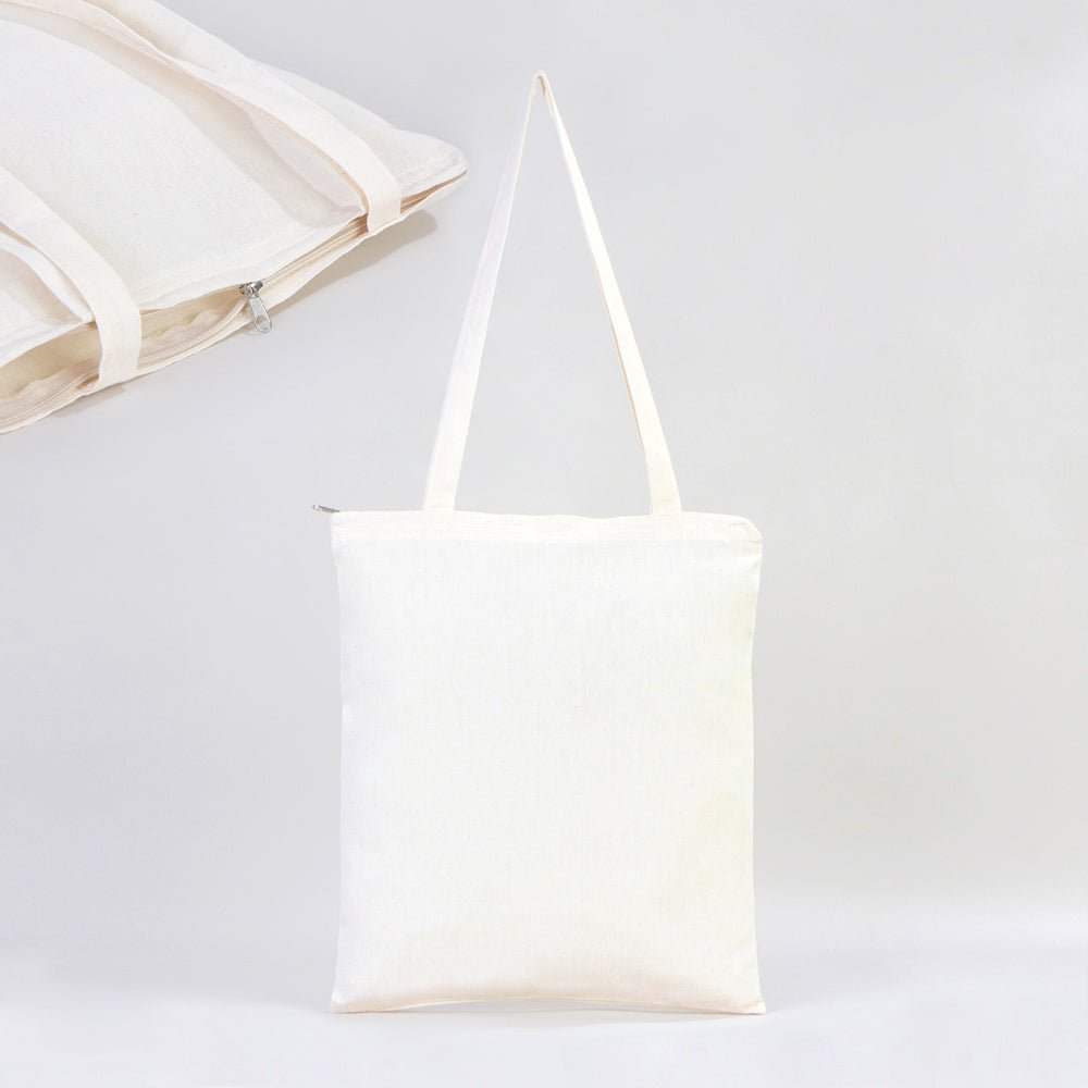 Cotton Tote Bag with Zipper 14"x16" – Natural Color Eco - Friendly Cloth Bag - Pamusan.com