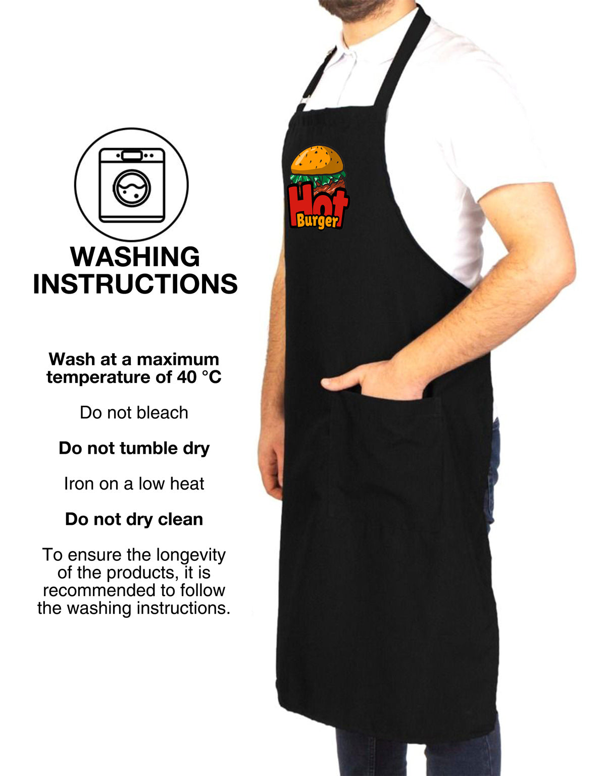 Kitchen Apron - Black Adjustable (Customizable)