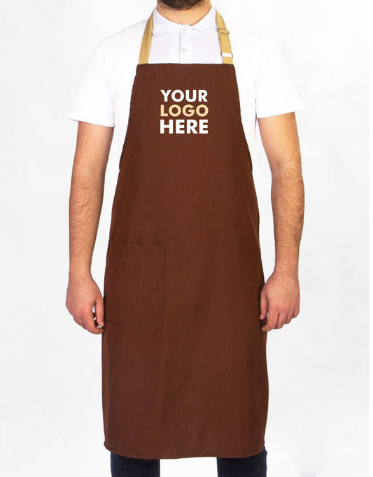 Kitchen Apron Brown - Beige Adjustable Neck Hanger (Customizable)