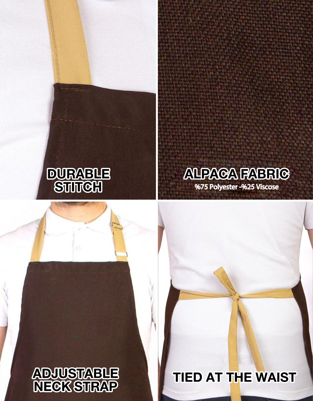 Kitchen Apron Dark Brown -  Beige Adjustable Neck Hanger