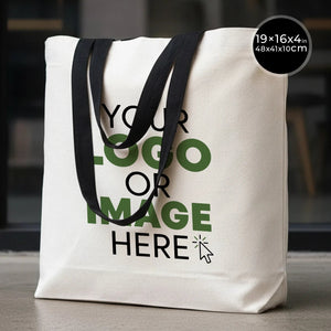 Custom Canvas Beach Tote Bag with Black Handles – 19" × 16" × 4" (48 × 41 × 10 cm) – 10 oz Cotton - Pamusan.com