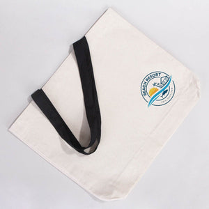 Custom Canvas Beach Tote Bag with Black Handles – 19" × 16" × 4" (48 × 41 × 10 cm) – 10 oz Cotton - Pamusan.com