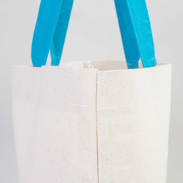 Custom Canvas Beach Tote Bag with Blue Handles – 19" × 16" × 4" (48 × 41 × 10 cm) – 10 oz Cotton - Pamusan.com