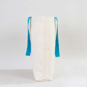Custom Canvas Beach Tote Bag with Blue Handles – 19" × 16" × 4" (48 × 41 × 10 cm) – 10 oz Cotton - Pamusan.com