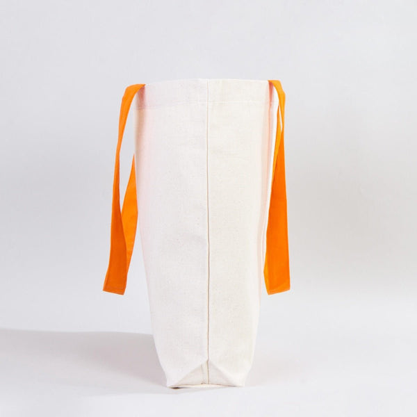 Custom Canvas Beach Tote Bag with Orange Handles – 19" × 16" × 4" (48 × 41 × 10 cm) – 10 oz Cotton - Pamusan.com