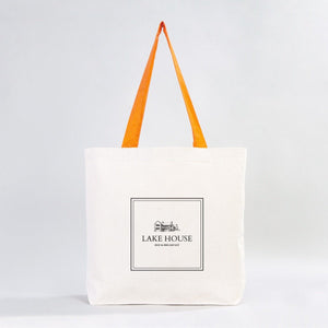 Custom Canvas Beach Tote Bag with Orange Handles – 19" × 16" × 4" (48 × 41 × 10 cm) – 10 oz Cotton - Pamusan.com