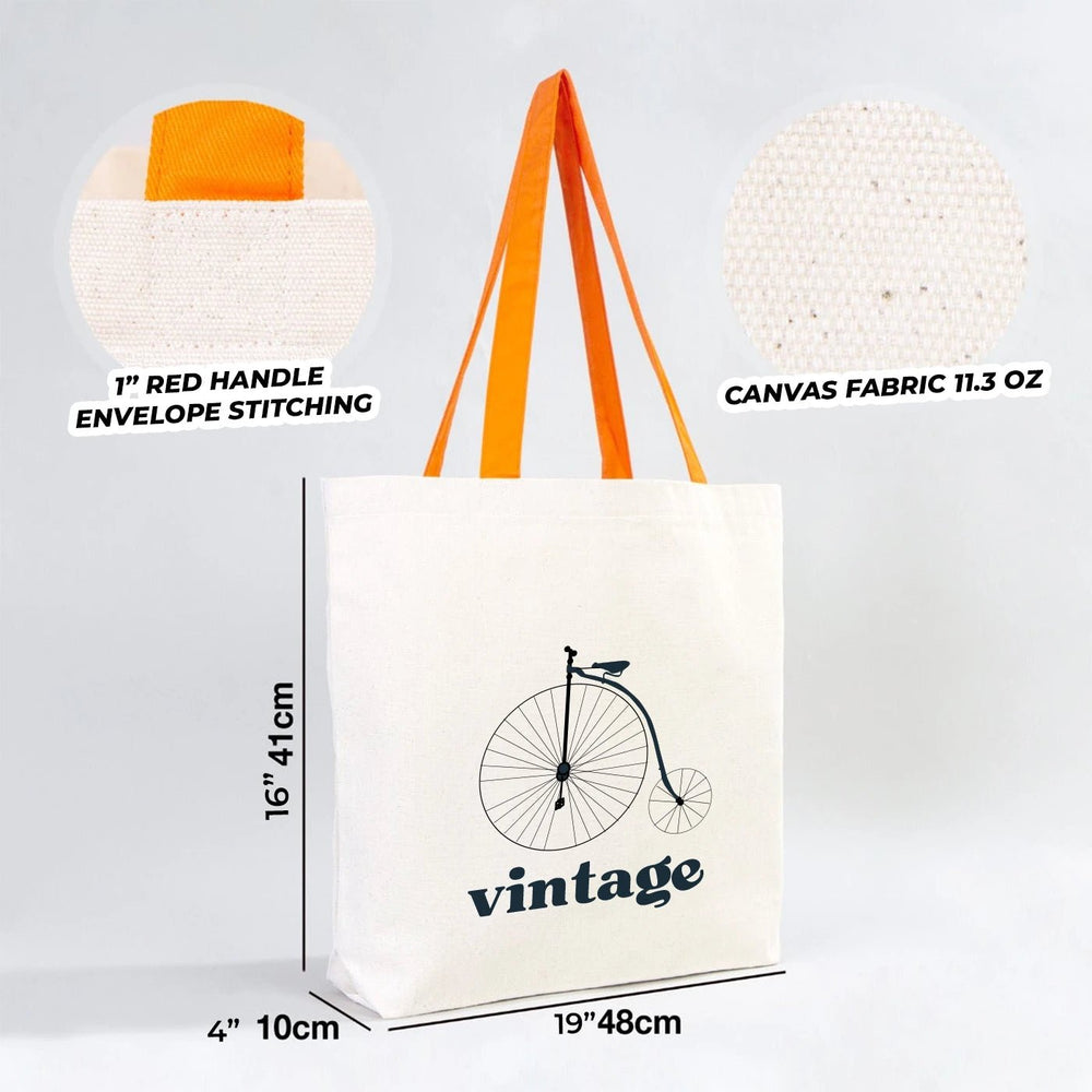 Custom Canvas Beach Tote Bag with Orange Handles – 19" × 16" × 4" (48 × 41 × 10 cm) – 10 oz Cotton - Pamusan.com