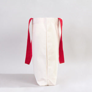 Custom Canvas Beach Tote Bag with Red Handles – 19" × 16" × 4" (48 × 41 × 10 cm) – 10 oz Cotton - Pamusan.com