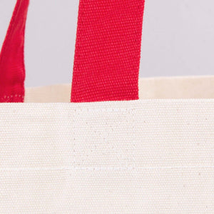Custom Canvas Beach Tote Bag with Red Handles – 19" × 16" × 4" (48 × 41 × 10 cm) – 10 oz Cotton - Pamusan.com