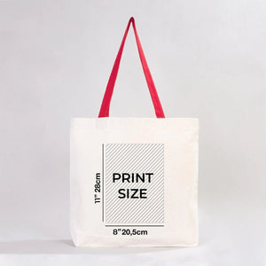 Custom Canvas Beach Tote Bag with Red Handles – 19" × 16" × 4" (48 × 41 × 10 cm) – 10 oz Cotton - Pamusan.com