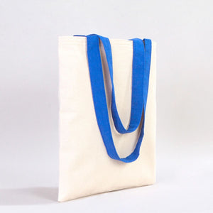 Custom Canvas Purse with Blue Handles - 14" x 16" (35x40 cm) - 10 oz - Pamusan.com