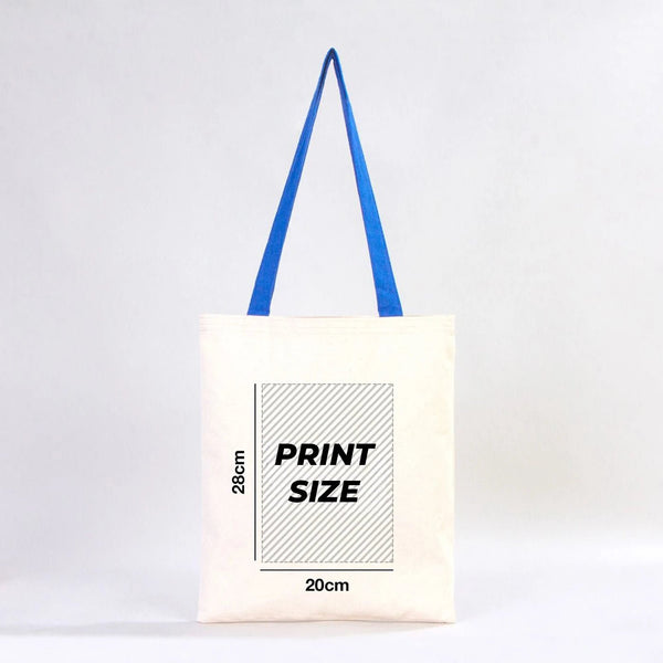 Custom Canvas Purse with Blue Handles - 14" x 16" (35x40 cm) - 10 oz - Pamusan.com