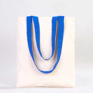 Custom Canvas Purse with Blue Handles - 14" x 16" (35x40 cm) - 10 oz - Pamusan.com