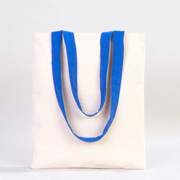 Custom Canvas Purse with Blue Handles - 14" x 16" (35x40 cm) - 10 oz - Pamusan.com