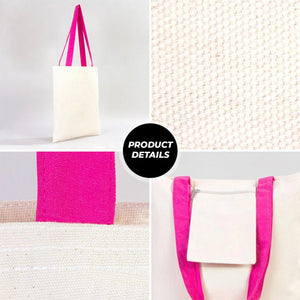Custom Canvas Purse with Fuchsia Handles - 14" x 16" (35x40 cm) - 10 oz - Pamusan.com