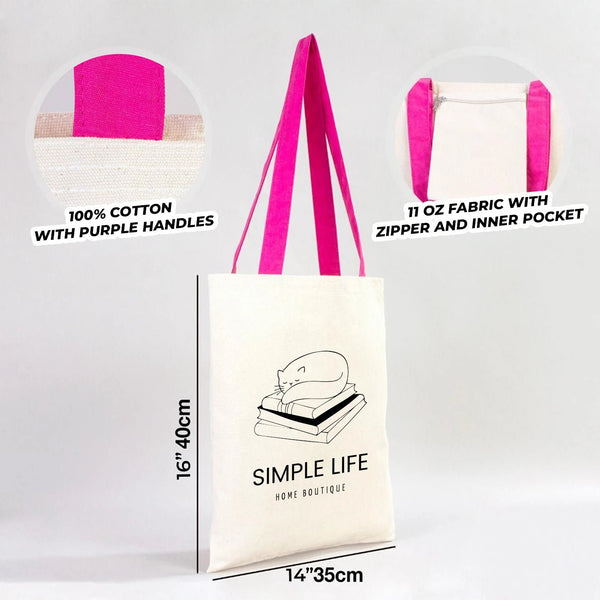 Custom Canvas Purse with Fuchsia Handles - 14" x 16" (35x40 cm) - 10 oz - Pamusan.com