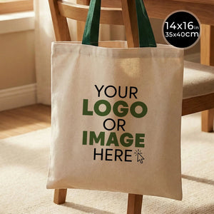 Custom Canvas Purse with Green Handles - 14" x 16" (35x40 cm) - 10 oz - Pamusan.com