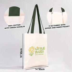 Custom Canvas Purse with Green Handles - 14" x 16" (35x40 cm) - 10 oz - Pamusan.com