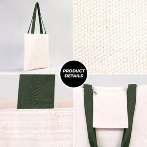 Custom Canvas Purse with Green Handles - 14" x 16" (35x40 cm) - 10 oz - Pamusan.com