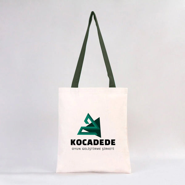 Custom Canvas Purse with Green Handles - 14" x 16" (35x40 cm) - 10 oz - Pamusan.com