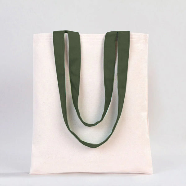Custom Canvas Purse with Green Handles - 14" x 16" (35x40 cm) - 10 oz - Pamusan.com