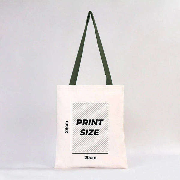 Custom Canvas Purse with Green Handles - 14" x 16" (35x40 cm) - 10 oz - Pamusan.com